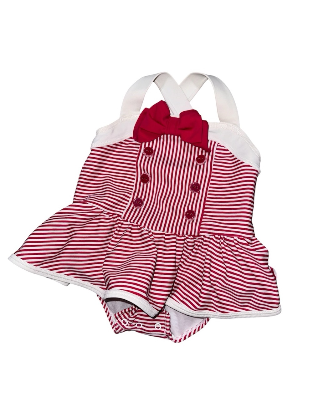 Gymboree Red and White Striped Skirted One-Piece Swimsuit with Bow